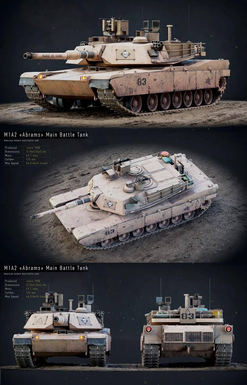 M1A2 Abrams GameReady主战坦克3D模型（OBJ,FBX,MAX）