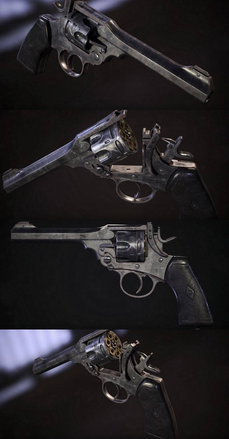 Webley Revolver Mk IV韦伯利左轮手枪3D模型（OBJ,FBX,MAX）