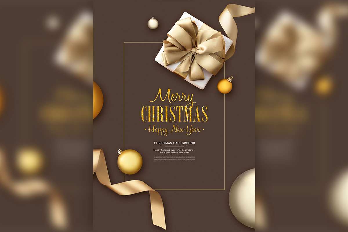 豪华金色元素圣诞新年背景海报设计模板 (psd)
