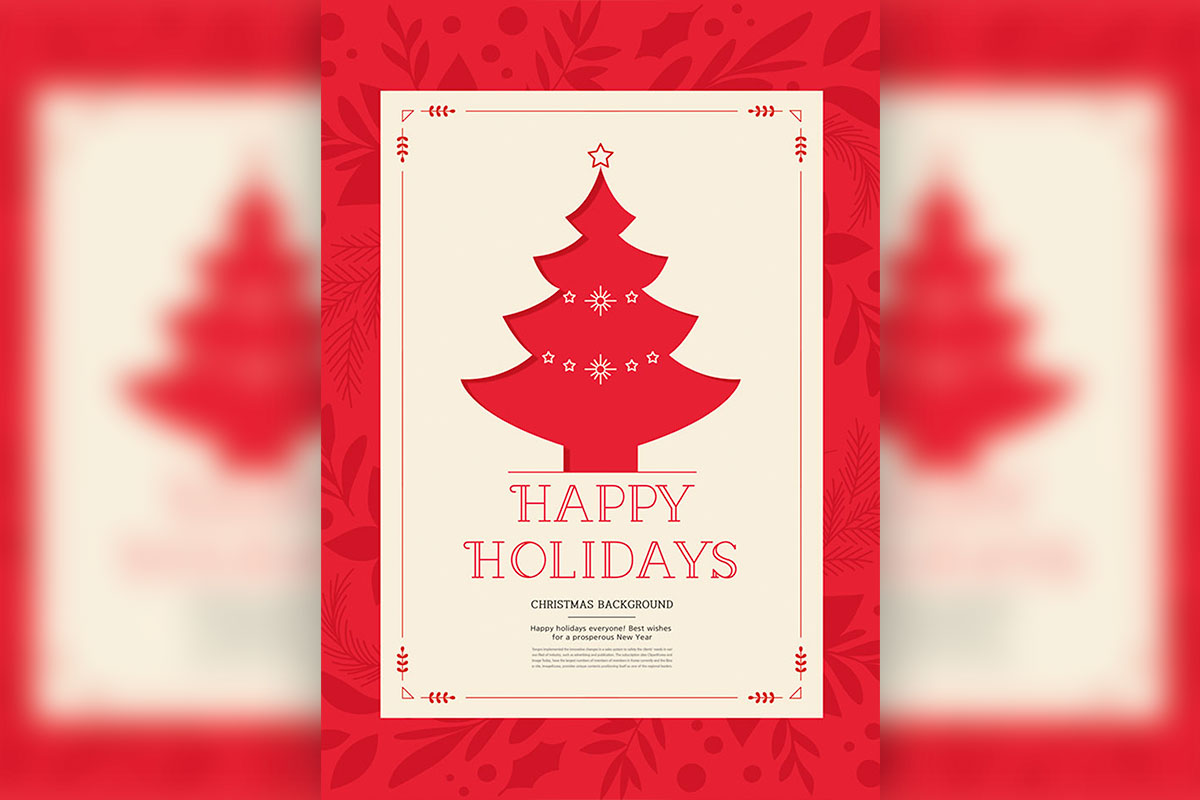 红色圣诞树圣诞假期海报设计模板 (psd)