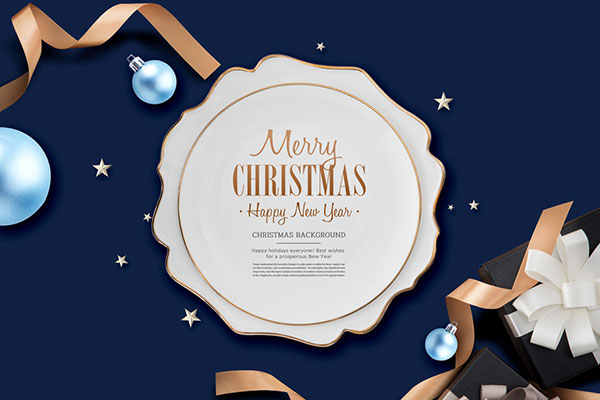 丝带礼品圣诞新年活动背景海报设计素材 (psd)