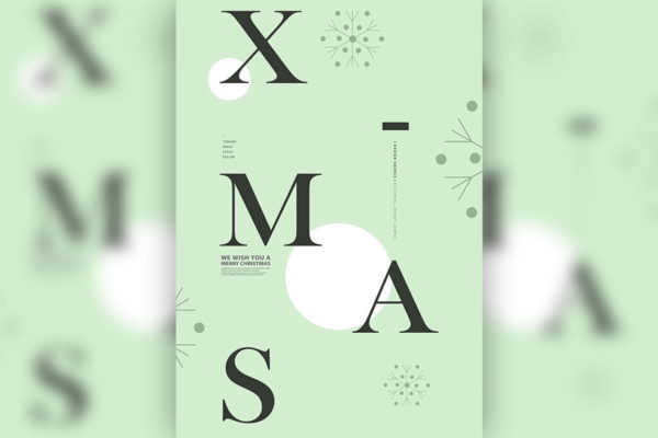 绿色简约风格XMAS圣诞海报设计模板 (psd)