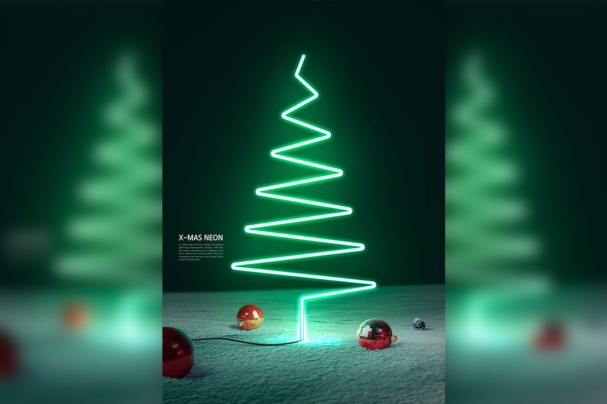 圣诞树形状霓虹灯海报设计模板 (psd)