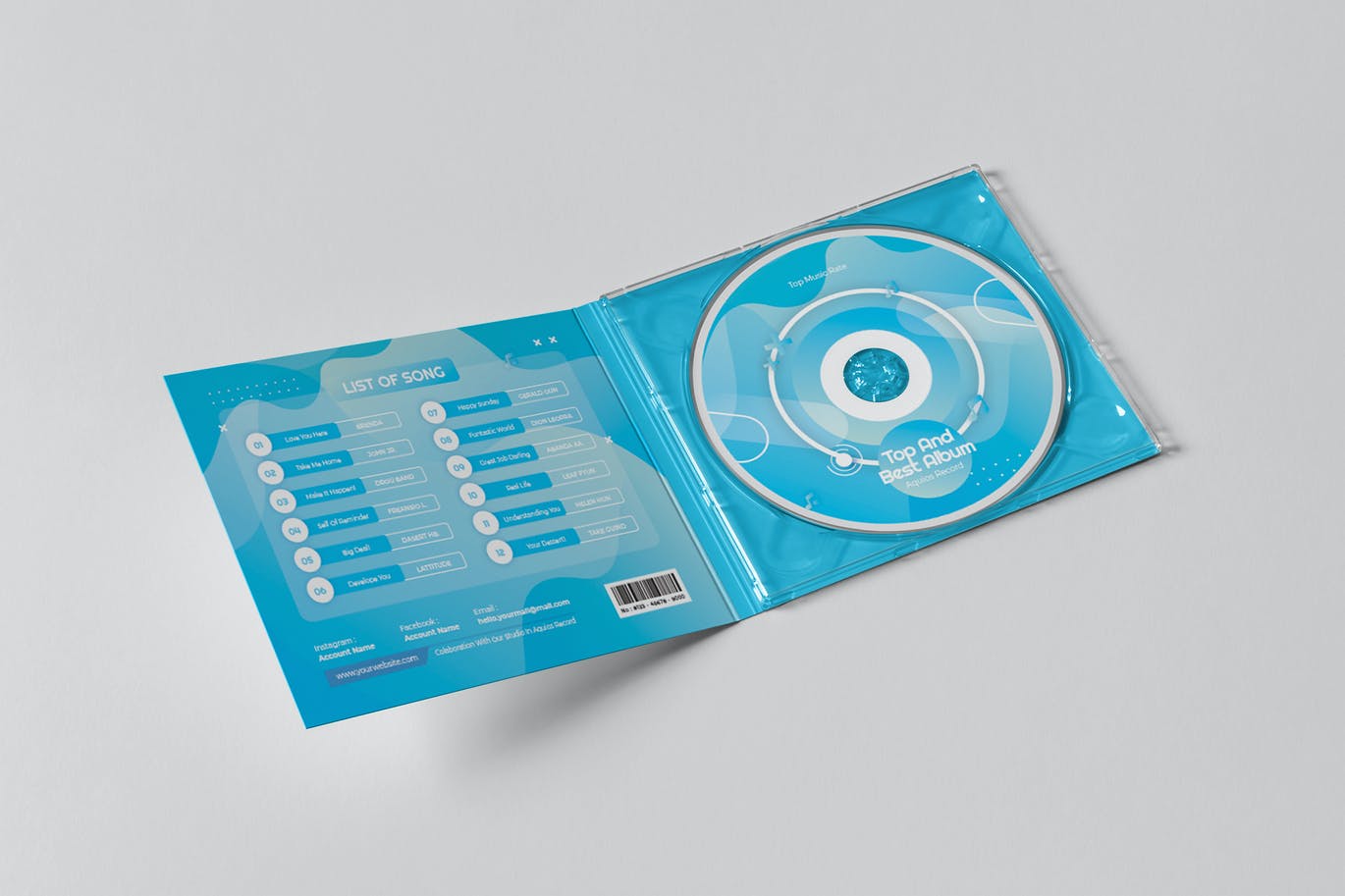 高品质的CD光盘包装设计VI样机展示模型mockups