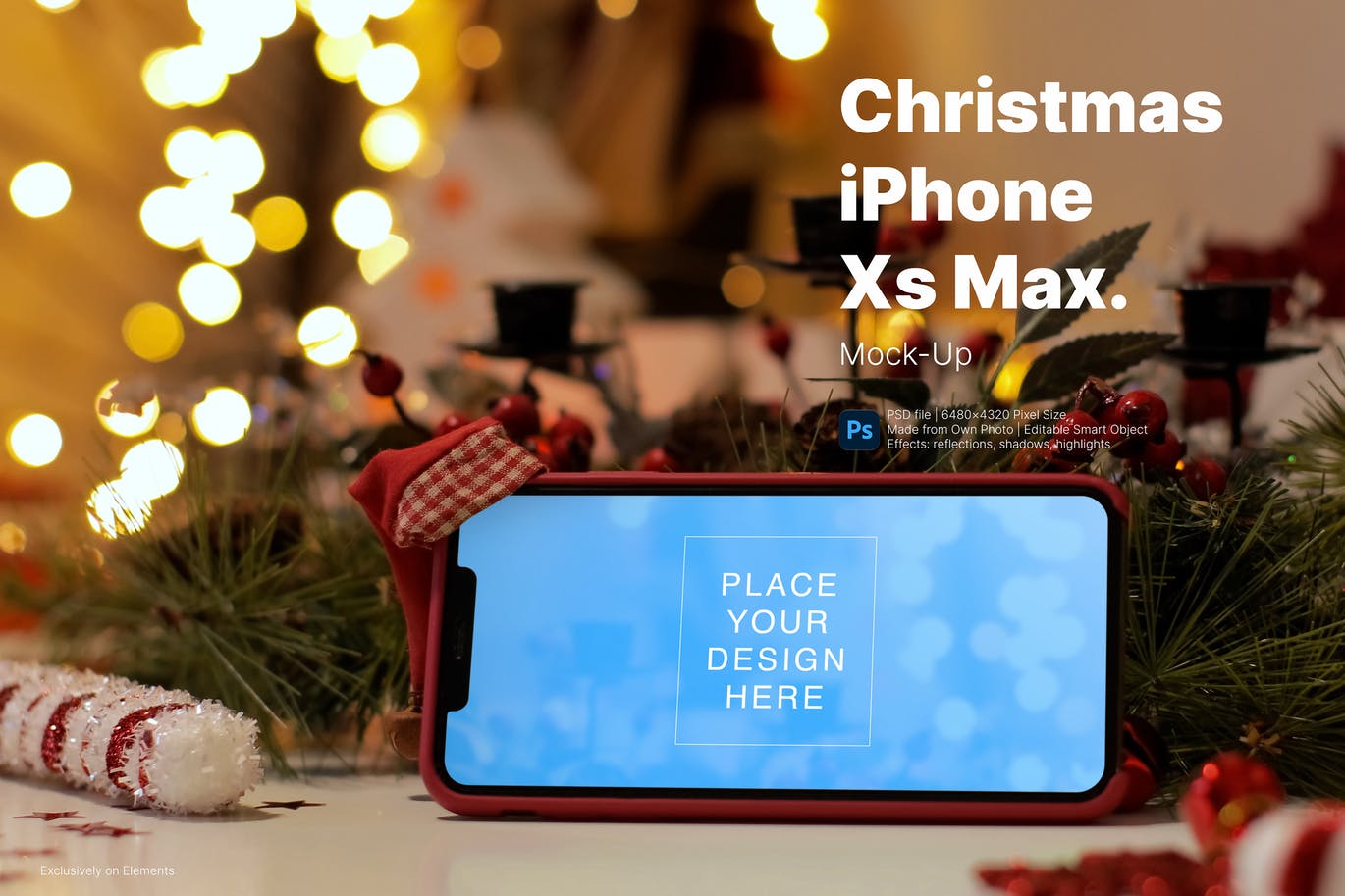 圣诞版的手机产品样机 (PSD)