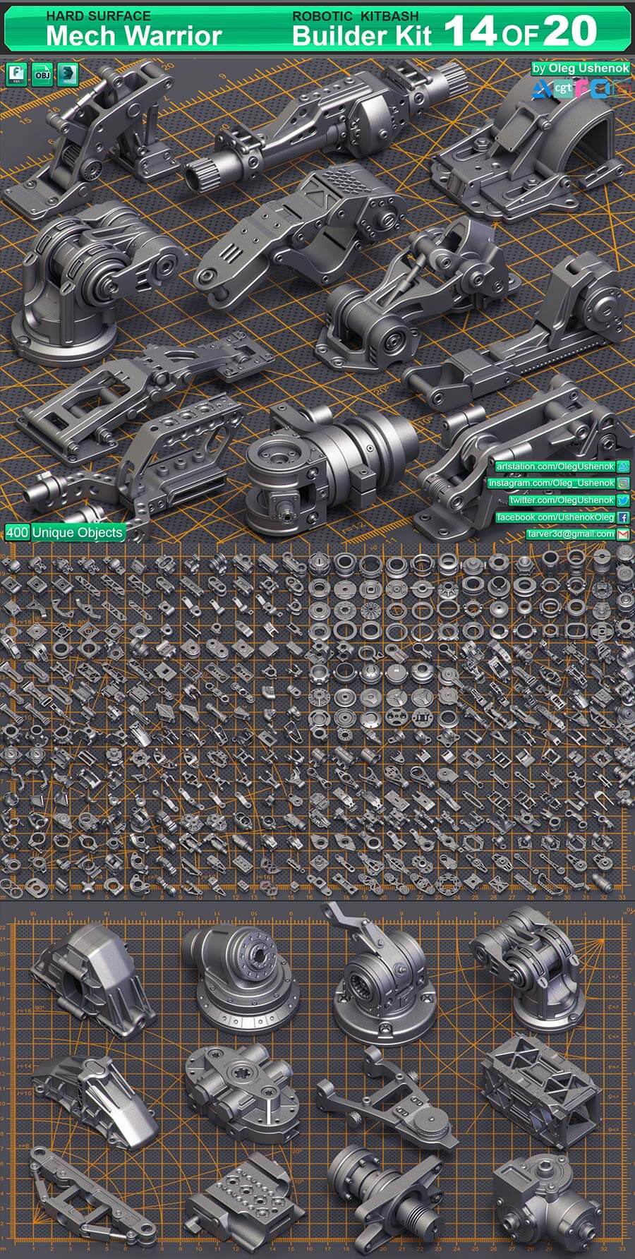 400个科幻硬表面机械零件3D模型下载（fbx,max,obj）