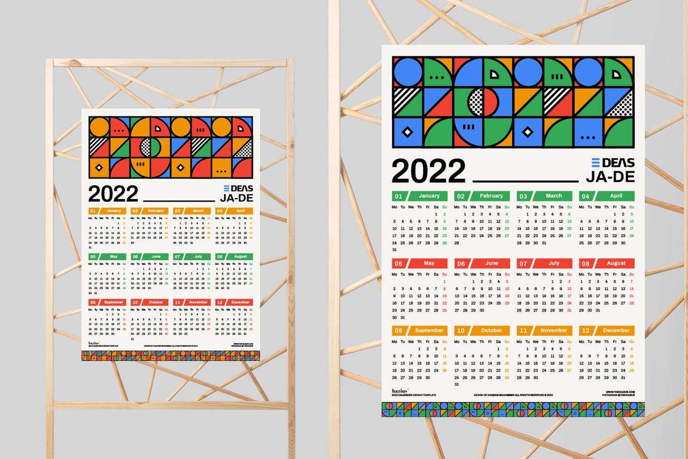 高品质的时尚高端抽象2022年挂历台历日历设计模板-AI,PSD