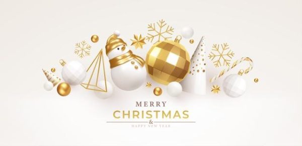 逼真的白色和金色圣诞装饰圣诞背景[EPS]
