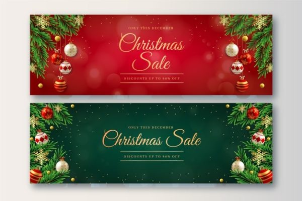 两种配色圣诞销售广告Banner设计模板[AI,EPS]
