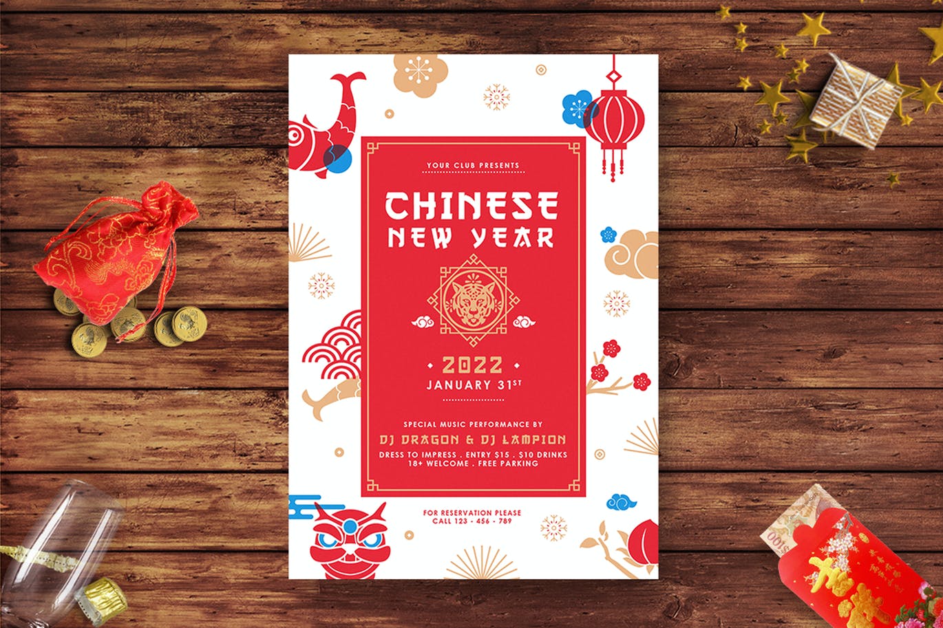2022元旦时尚中国新年春节海报设计模板 (PSD,AI)