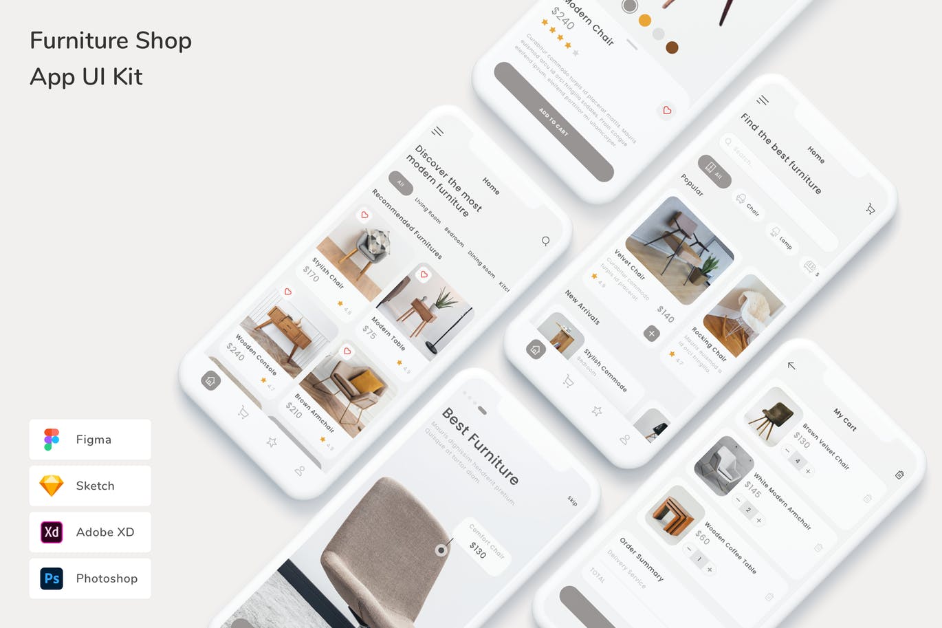 家具店 App UI Kit (FIG,PSD,SKETCH,XD)