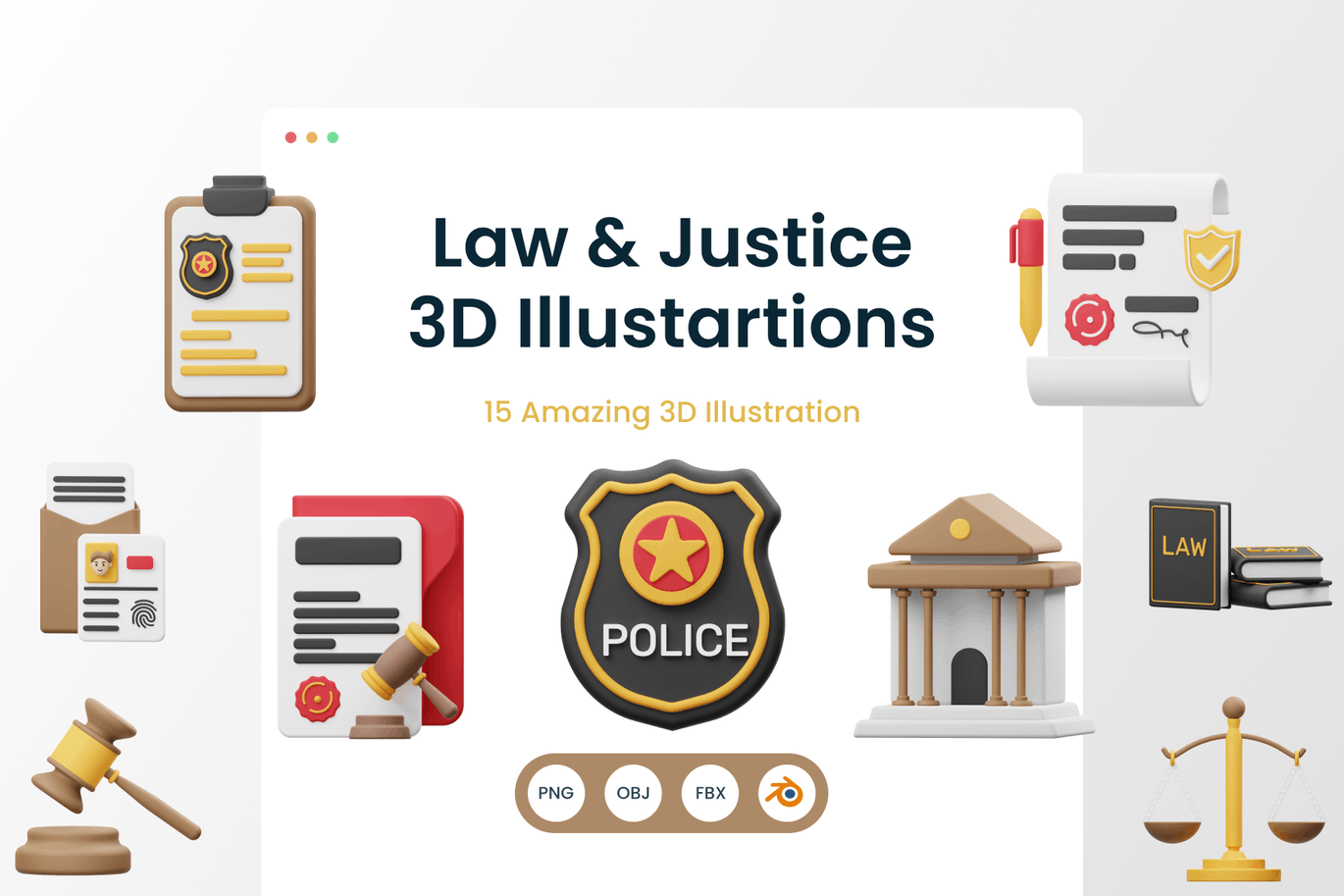 法律与正义3D渲染插图图标 (PNG)