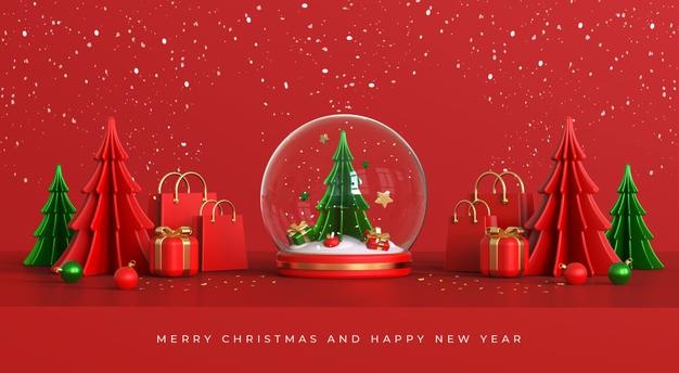 水晶球圣诞树装饰品圣诞素材[PSD]