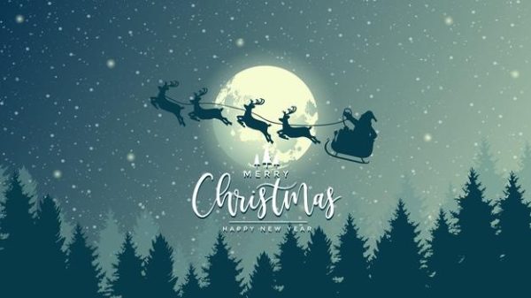 飞天雪橇圣诞快乐插画背景[EPS]
