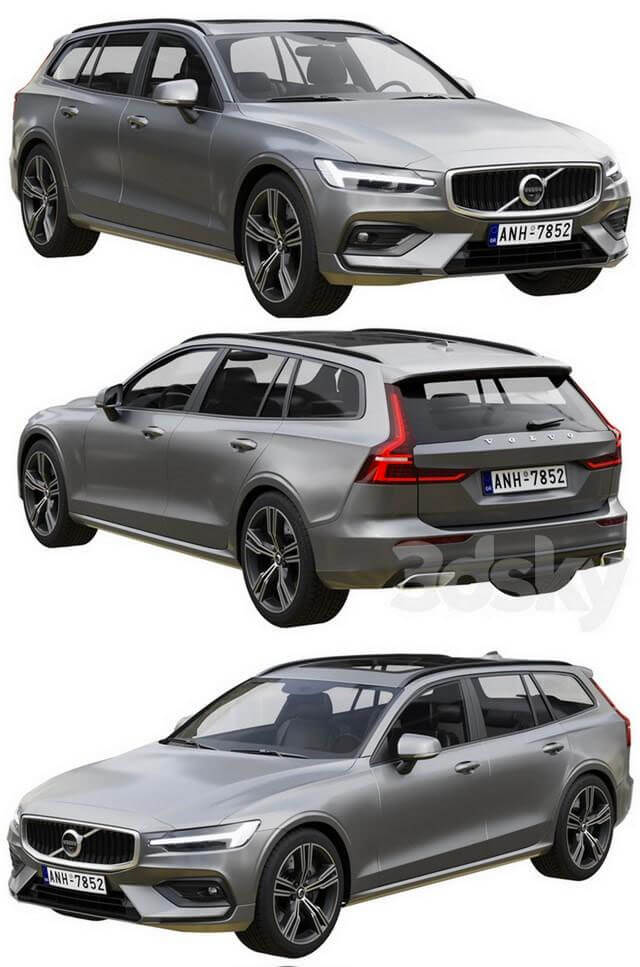 沃尔沃 Volvo V60银灰色汽车3D模型（OBJ,FBX,MAX）