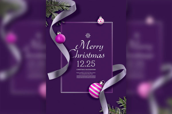 冬季圣诞紫色背景海报设计模板 (psd)