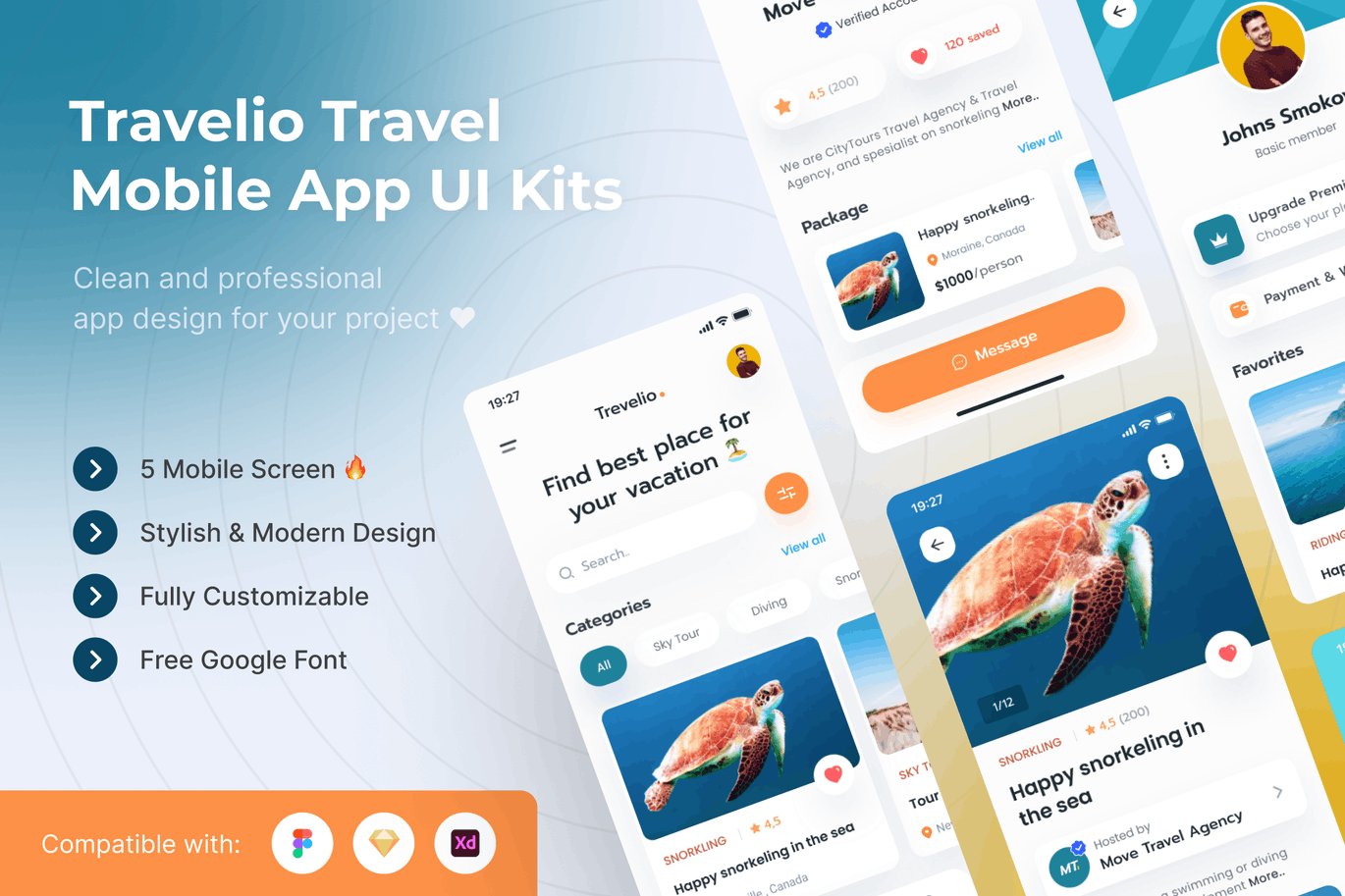 旅行旅游App UI Kits (FIG,SKETCH,XD)