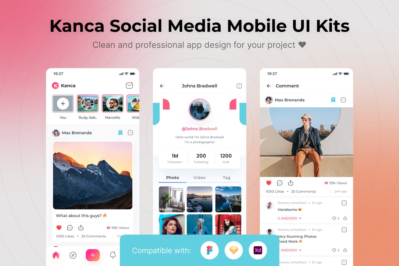 社交媒体 App UI Kits (FIG,SKETCH,XD)