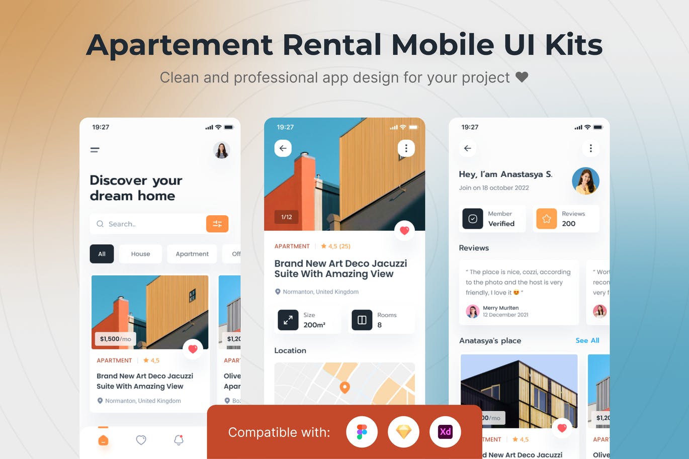 公寓租赁  App UI Kits (FIG,SKETCH,XD)