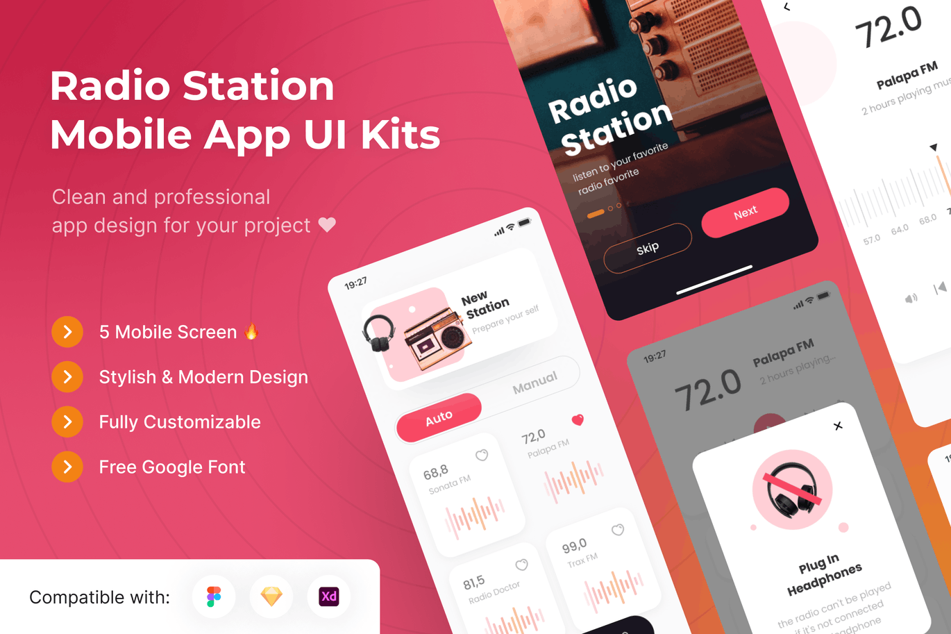 无线电台收音机 App UI Kits (FIG,SKETCH,XD)