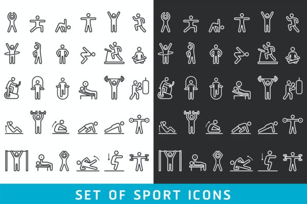 时尚清新健身锻炼线性图标icon集合