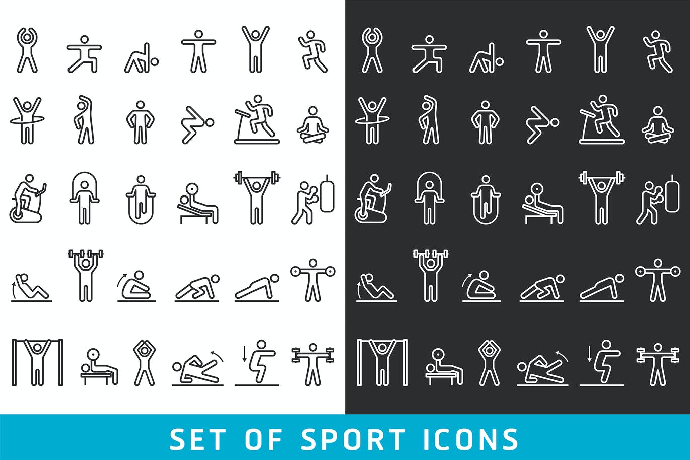 时尚清新健身锻炼线性图标icon集合-AI, EPS, JPG, PSD, PNG