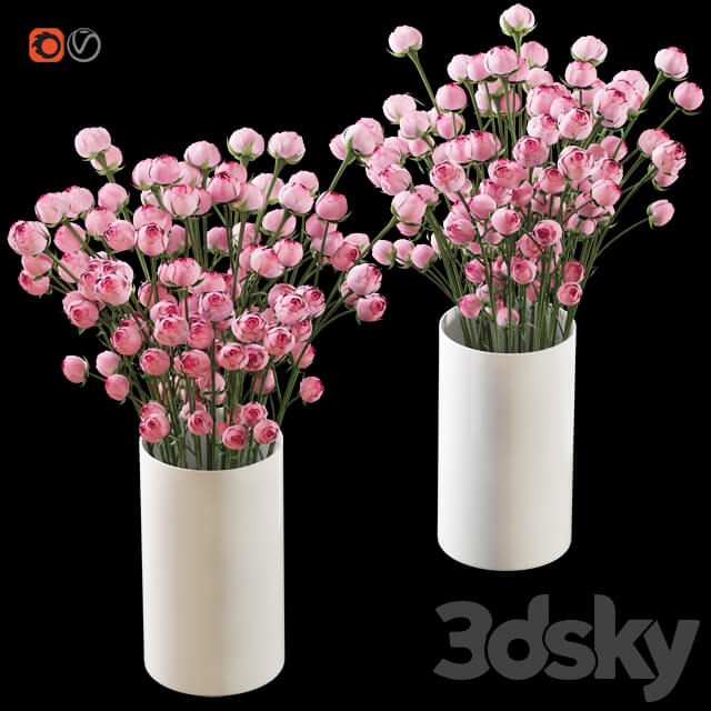 白色花瓶中的粉色玫瑰花束3D模型（MAX）