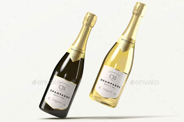 香槟酒瓶品牌包装设计样机模板 (psd)