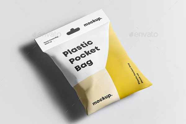 塑料充气食品袋包装设计样机模板 (psd)