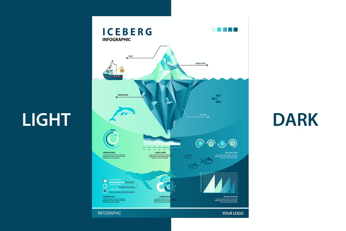 简约清新冰山大数据信息图海报设计模板-AI, EPS, JPG, PDF