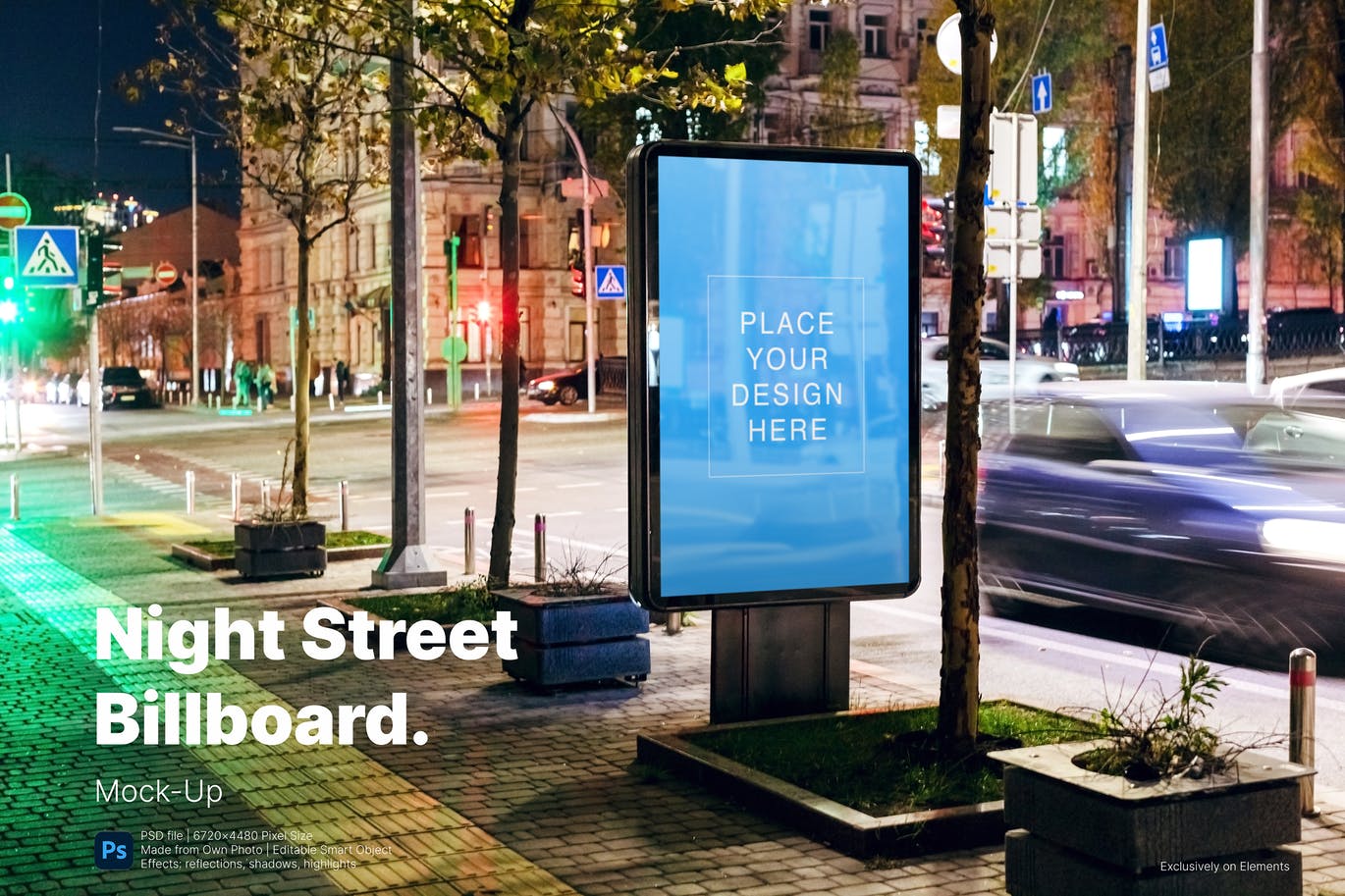 高品质的夜晚城市街道广告牌海报VI展板VI设计样机展示模型mockups