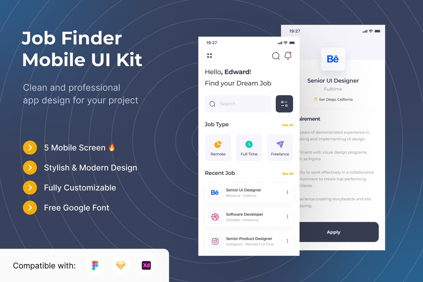 找工作 App UI Kits (FIG,SKETCH,XD)