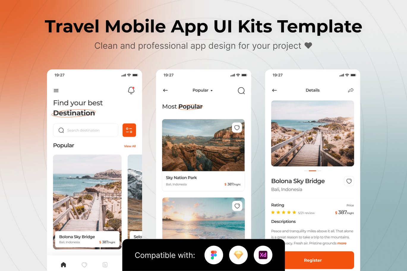 旅行管理App UI Kits (FIG,SKETCH,XD)