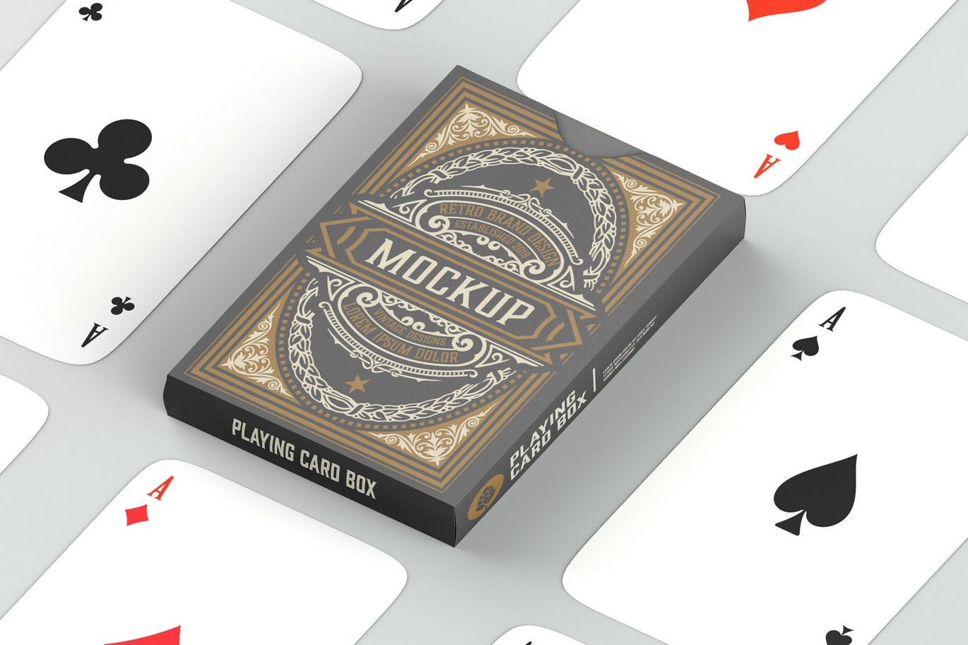高品质的桥牌扑克包装设计VI样机展示模型mockups