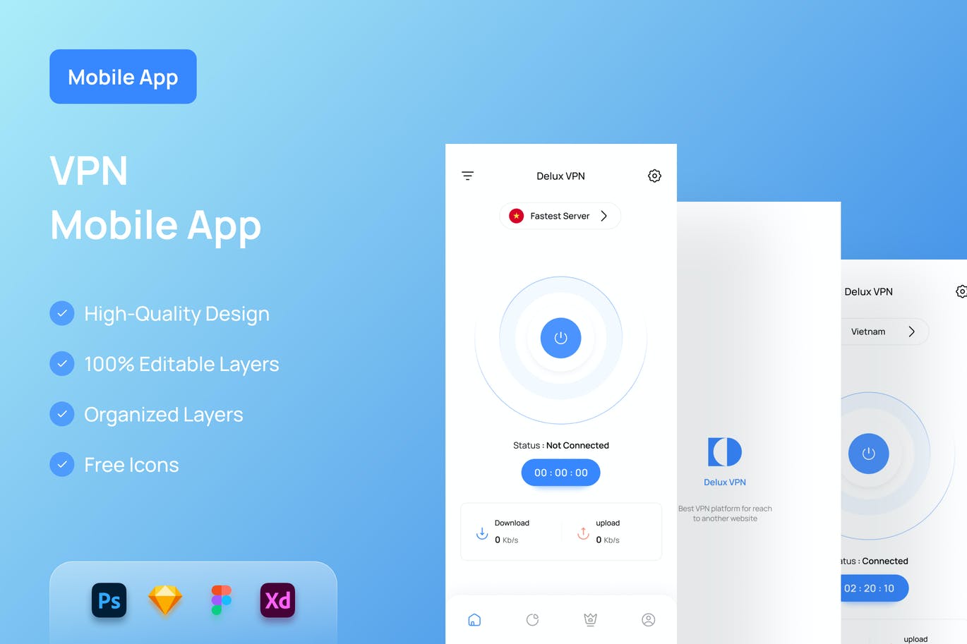 安全上网移动应用程序界面设计-APP UI KIT (PSD,XD,FIG,SKETCH)