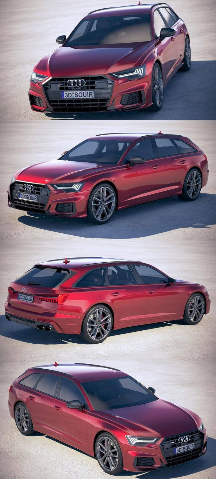 奥迪S6 Avant 2020款红色汽车3D模型（OBJ,FBX,MAX）