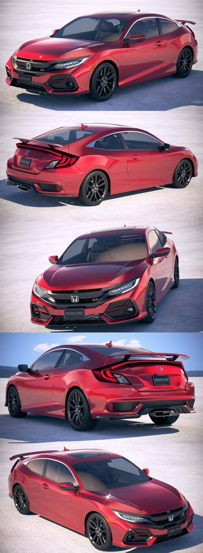 本田Honda Civic Si Coupe 2020款红色汽车3D模型（OBJ,FBX,MAX） - 云