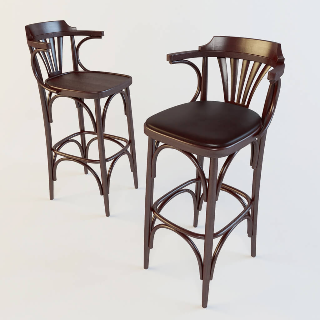 Viennese深棕色高脚椅吧椅3D模型（FBX,MAX）