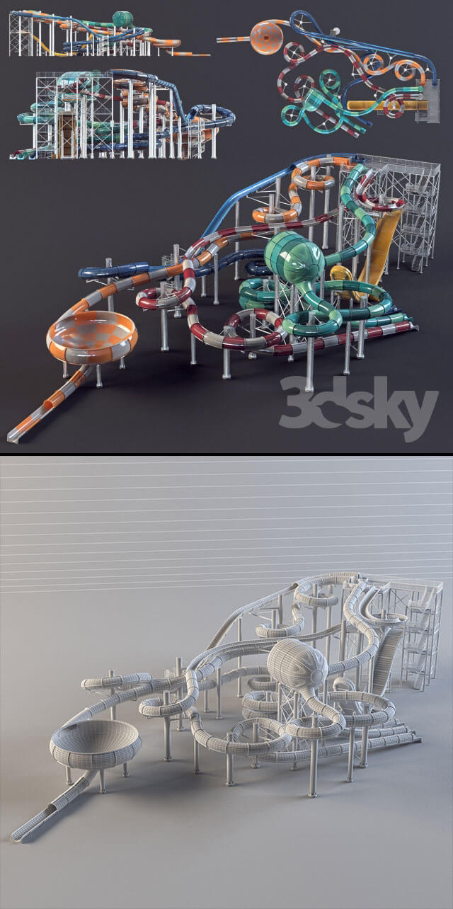 水上世界娱乐设施3D模型下载（C4D,OBJ,FBX）