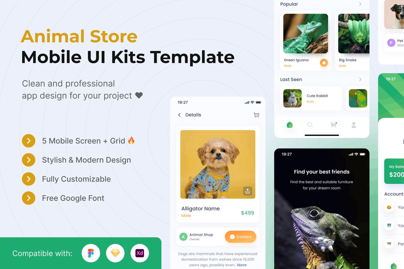 动物商店 App UI Kits (FIG,SKETCH,XD)
