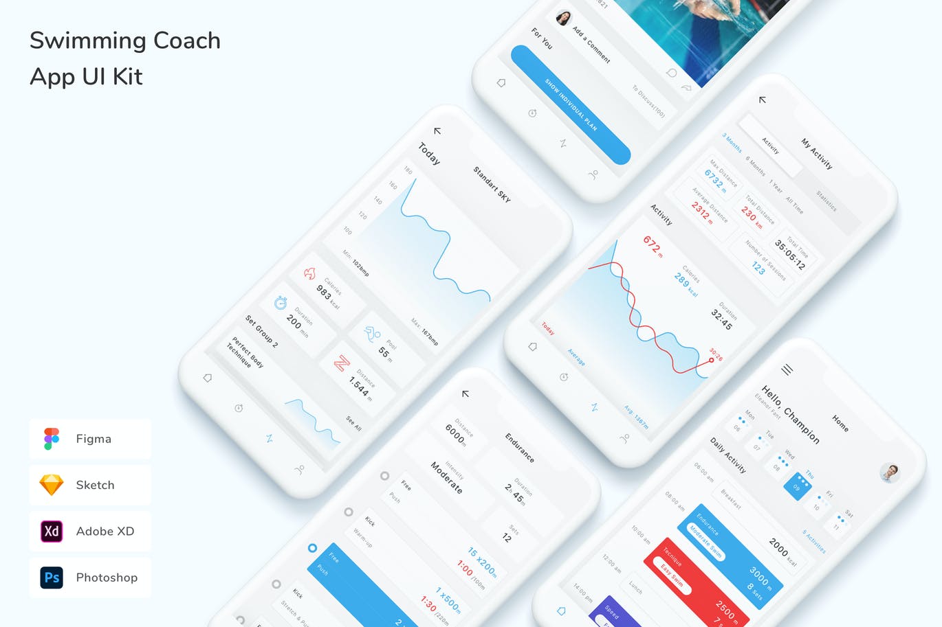 游泳教练平台App UI Kit (FIG,PSD,SKETCH,XD)