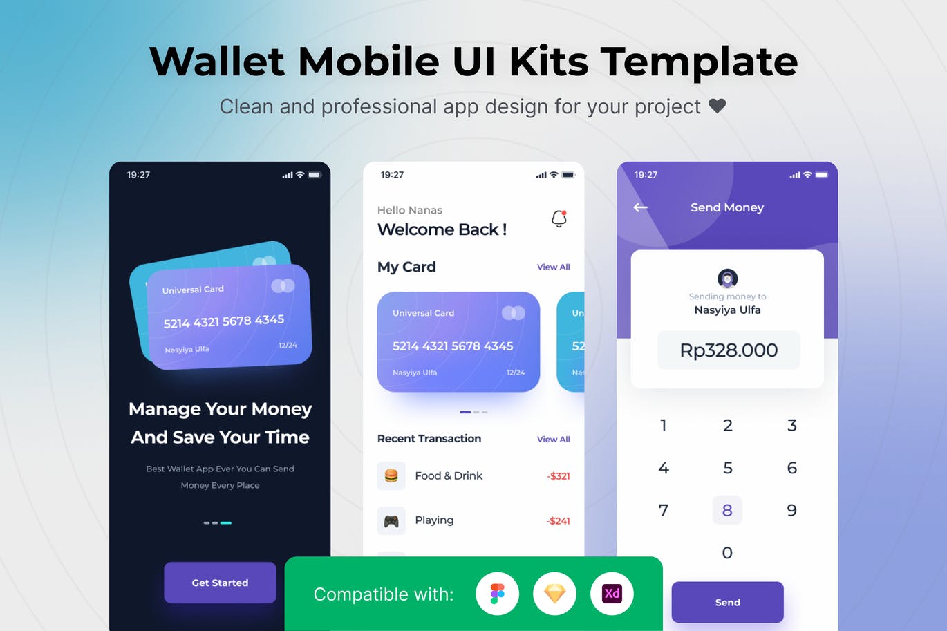 电子钱包  App UI Kits(FIG,SKETCH,XD)
