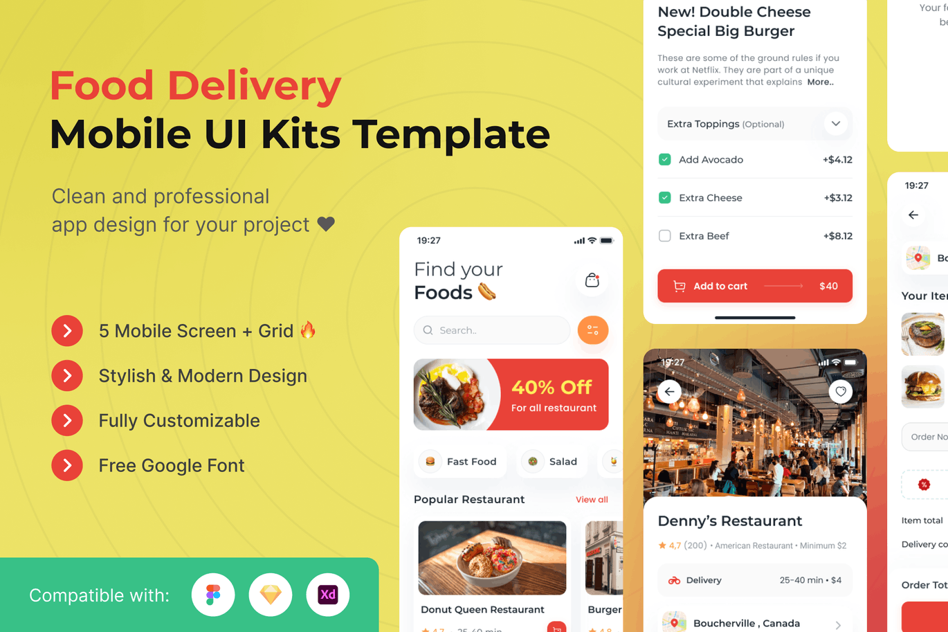 食品配送 App UI Kits (FIG,SKETCH,XD)