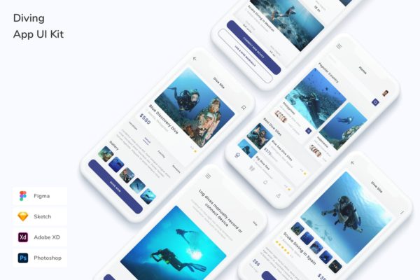 潜水应用程序用户界面套件APP UI KIT (FIG,PSD,SKETCH,XD)