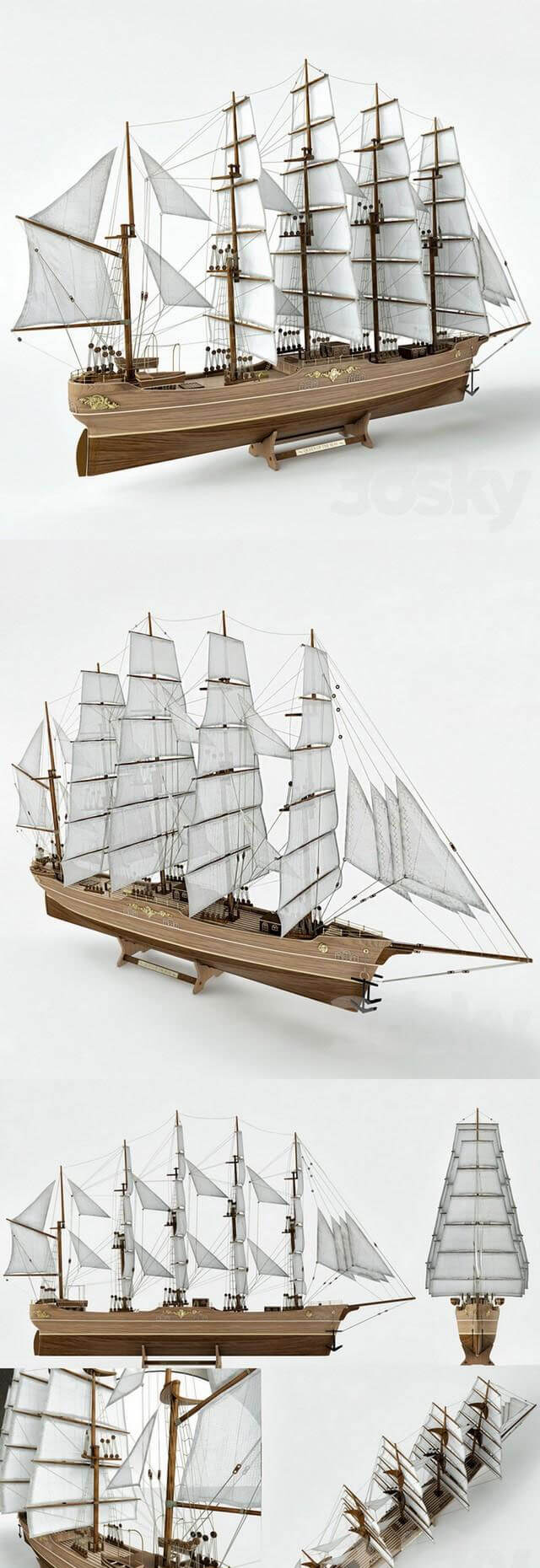 复古多杆木质帆船3D模型下载（OBJ,MAX）
