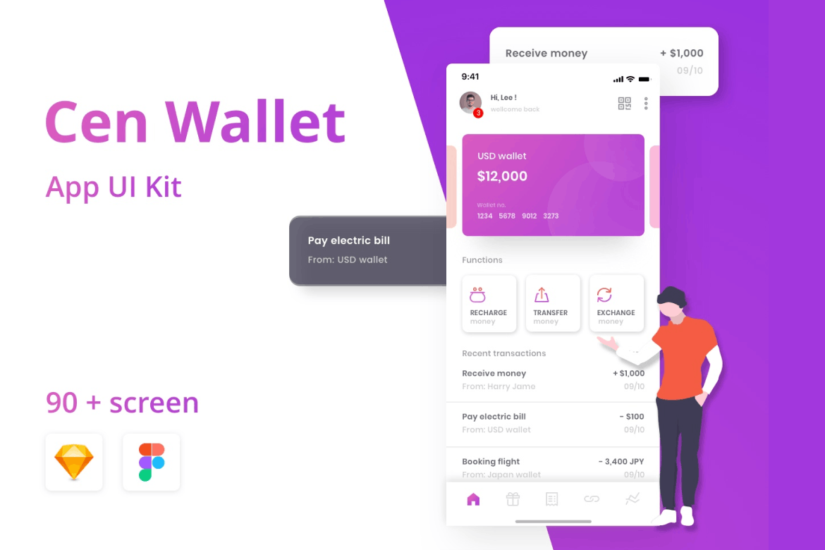 数字加密钱包App UI Kit (FIG,SKETCH,XD)