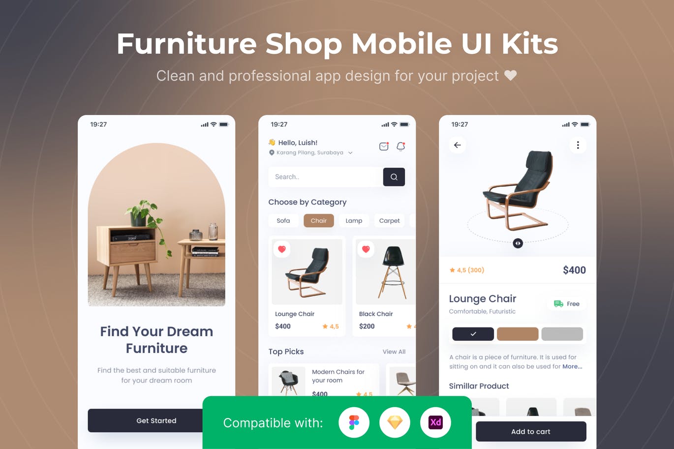 家具店 App UI Kits (FIG,SKETCH,XD)