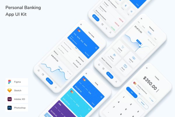 个人银行 App UI Kit (FIG,PSD,SKETCH,XD)