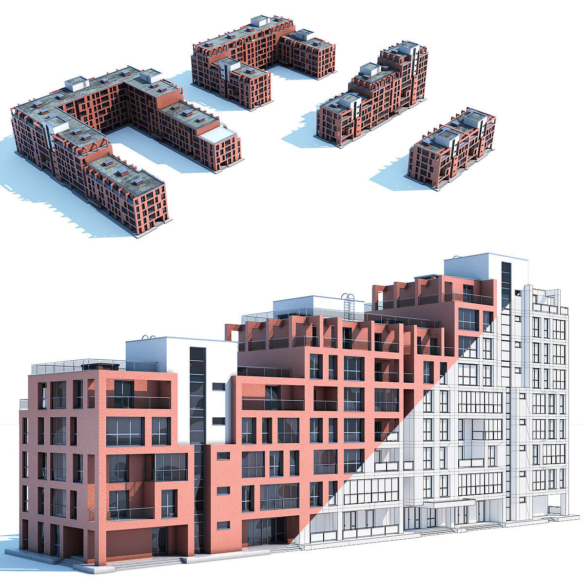 一组红砖外观的建筑3D模型（FBX,MAX）