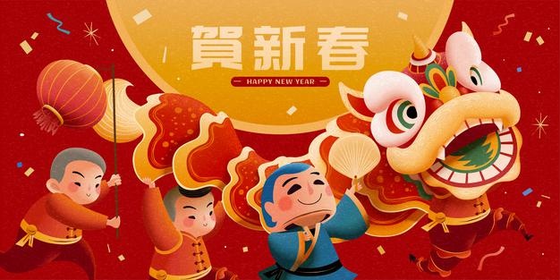 中国传统舞狮新年主题矢量Banner插画素材[eps]